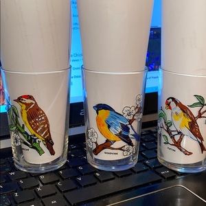 3 vintage Reims France bird drinking glasses 4 “